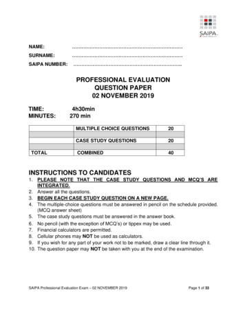 Professional Evaluation Question Paper 02 November 2019 - Saipa