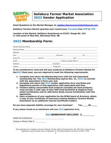 Salisbury Farmer Market Association 2022 Vendor Application