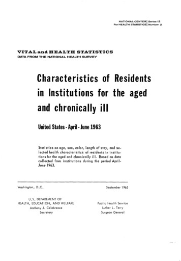 Characteristics Of Residents In Institutions For The Aged .