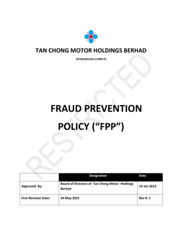 FRAUD PREVENTION POLICY (