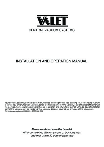 Ducted Vacuum Systems Operating And Installation Manual