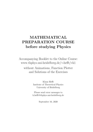 MATHEMATICAL PREPARATION COURSE Before Studying 