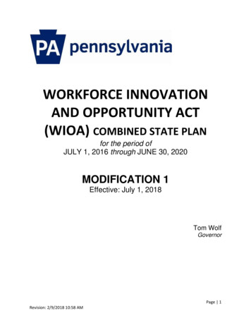 Workforce Innovation And Opportunity Act (Wioa) Combined State Plan