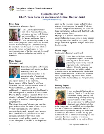 Biographies For The ELCA Task Force On Women And Justice: One In Christ