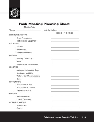 Pack Meeting Planning Sheet - Cub Scout Pack 146