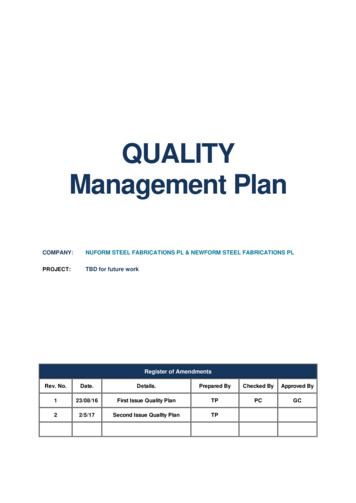 QUALITY Management Plan - NuForm Steel