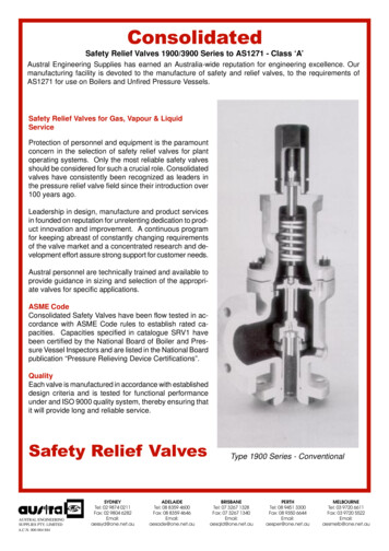 Safety Relief Valves 1900/3900 Series To AS1271 - Class ‘A’