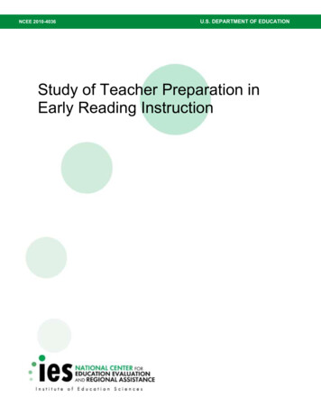 Study Of Teacher Preparation In Early Reading . - Ies.ed.gov