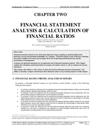 FINANCIAL STATEMENT ANALYSIS & CALCULATION OF 