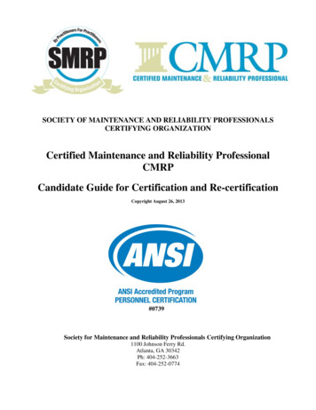 Certified Maintenance And Reliability Professional CMRP .