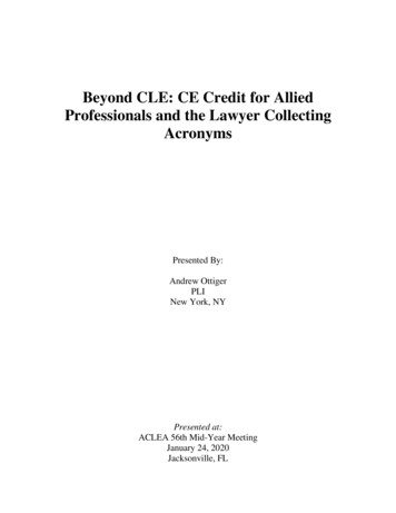 Beyond CLE: CE Credit For Allied Professionals And The .