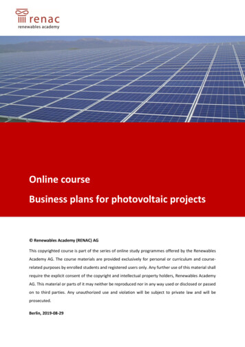 Business Models For Photovoltaic Projects