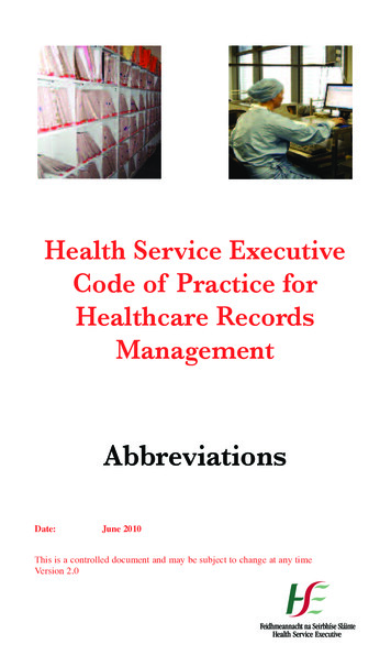 Abbreviations - Health Service Executive Code Of Practice .