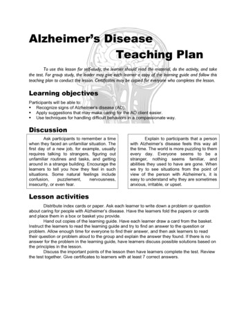 Alzheimer’s Disease Teaching Plan - Elite Care Management