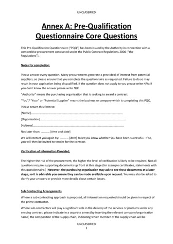 Annex A: Pre-Qualification Questionnaire Core Questions