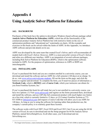 Appendix 4 Using Analytic Solver Platform For Education