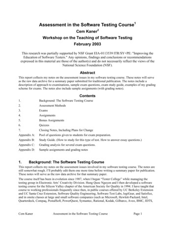 Assessment In The Software Testing Course Wtst 2003 Paper.