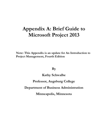 Appendix A: Brief Guide To Microsoft Project 2013