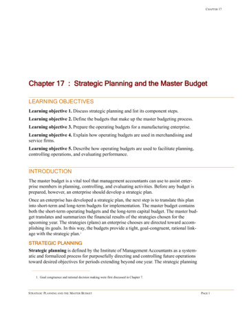Chapter 17 : Strategic Planning And The Master Budget