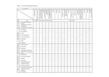 Table List Of Environmental Checklists - JICA