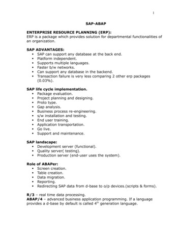 SAP-ABAP ENTERPRISE RESOURCE PLANNING (ERP): SAP 