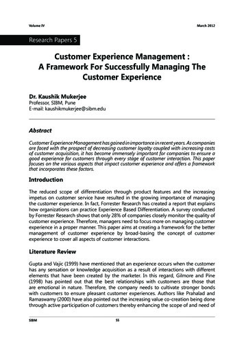 Customer Experience Management : A Framework For .