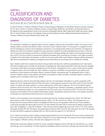 Chapter 1: Classification And Diagnosis Of Diabetes