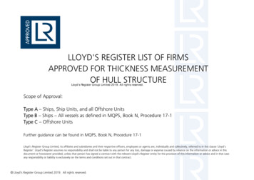 LLOYD'S REGISTER LIST OF FIRMS APPROVED FOR THICKNESS .