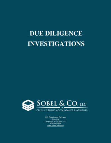 DUE DILIGENCE INVESTIGATIONS - SobelCo