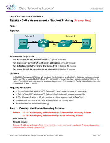 CCNA: Introduction To Networks Retake - Skills Assessment .