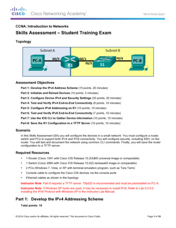 CCNA: Introduction To Networks Skills Assessment – Student .