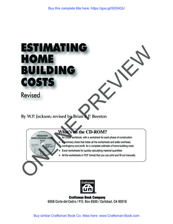 Estimating Home Building Costs - Craftsman Book