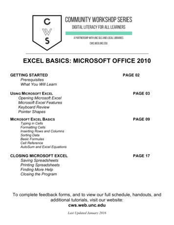 EXCEL BASICS: MICROSOFT OFFICE 2010