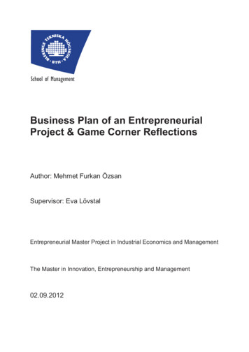 Business Plan Of An Entrepreneurial Project & Game Corner .