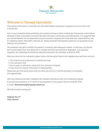 Welcome To Therapy Specialists!