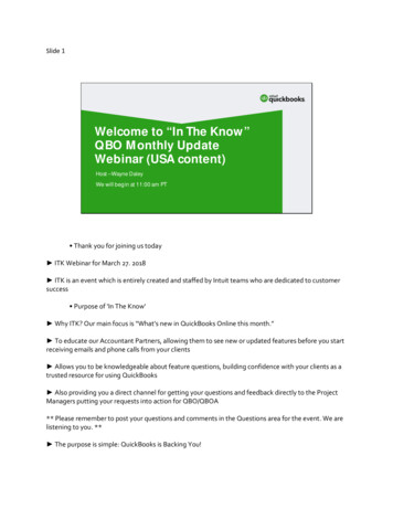 Welcome To “In The Know” QBO Monthly Update Webinar (USA .