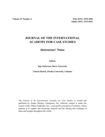 JOURNAL OF THE INTERNATIONAL ACADEMY FOR CASE STUDIES .