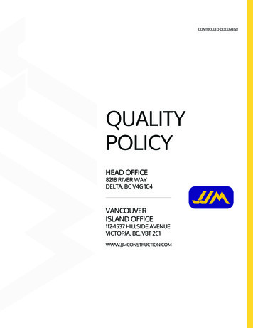QUALITY POLICY - JJM Construction