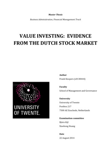 VALUE INVESTING: EVIDENCE FROM THE DUTCH STOCK MARKET