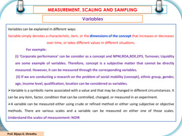 MEASUREMENT, SCALING AND SAMPLING Variables