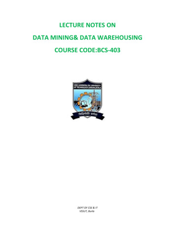 LECTURE NOTES ON DATA MINING& DATA WAREHOUSING 