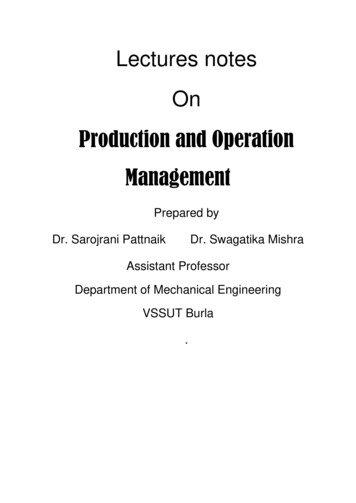 Lectures Notes On Production And Operation Management