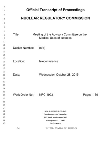 Official Transcript Of Proceedings NUCLEAR REGULATORY .