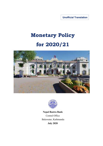 Monetary Policy For 2020/21 - NRB