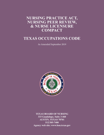 NURSING PRACTICE ACT, NURSING PEER REVIEW, & NURSE . - Texas