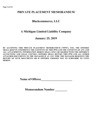 PRIVATE PLACEMENT MEMORANDUM Blackcommerce, LLC A 