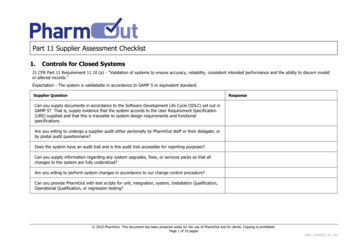 Part 11 Supplier Assessment Checklist - PharmOut