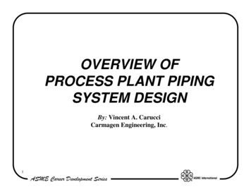 SYSTEM DESIGN PROCESS PLANT PIPING OVERVIEW OF