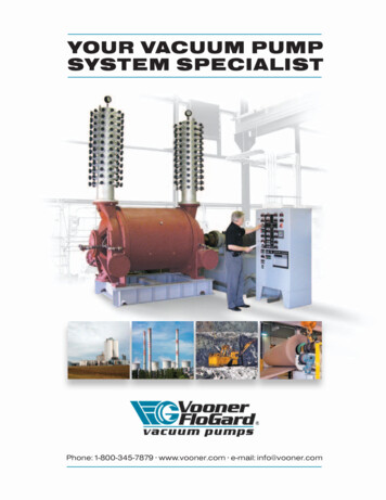 Your Vacuum PumP SYStem SPecialiSt - Vooner