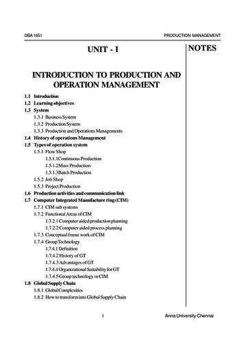 UNIT - I INTRODUCTION TO PRODUCTION AND OPERATION 